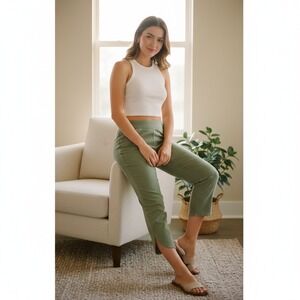 Chico's Pull-On Capri Pants Washed Sage Green Dolphin Hem Stretch - Size 6